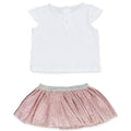 Losan Infant Girl Jersey Short Sleeve White Top Pink Silver Dots Skirt