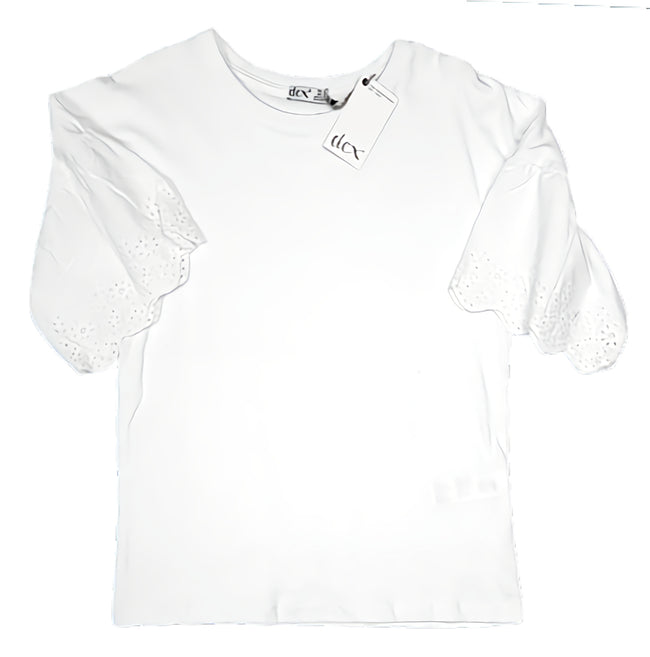DEX Big Girl Drop Shoulder Eyelet Sleeve White Top