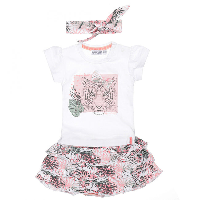 DIRKJE Baby Girl 3 Piece Safari Tee, Rompers and Headband