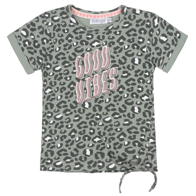 DIRKJE Little Girl Green Animal Print Good Vibes Tee