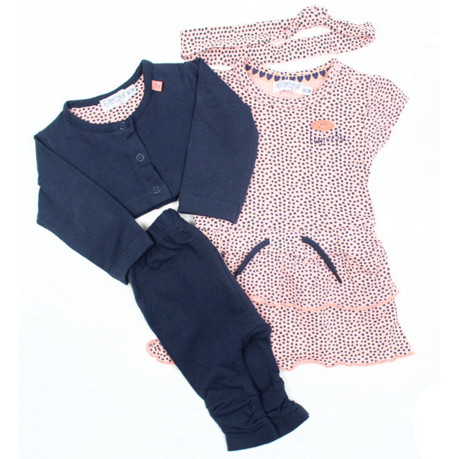 Dirkje Baby Girl Pink Navy Polka Dots Dress Shrug Leggings Headband