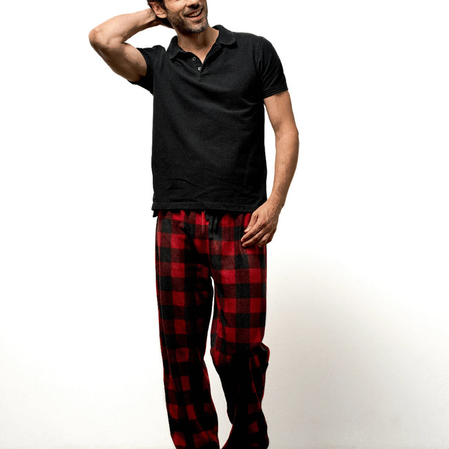 Great Northern Mens Red Black Buffalo Plaid Fleece Lounge Pants