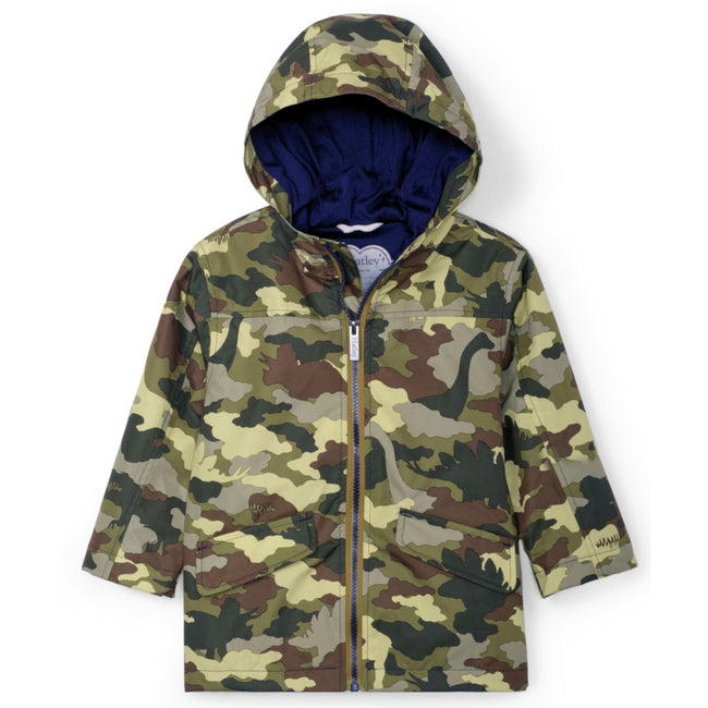 HATLEY Little Boy Dino Camo Hooded Rain Jacket Front