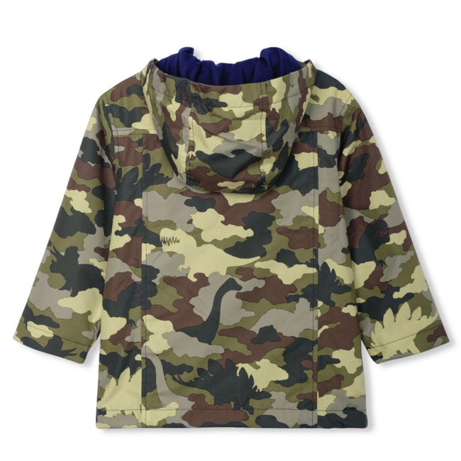 HATLEY Little Boy Dino Camo Hooded Rain Jacket Back