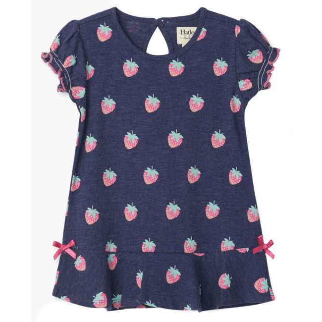 Hatley Little Girl Navy All Over Print Flounced Hem Dress Front