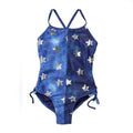 LIMEAPPLE Big Girl Preteen Blue with Silver Stars One Piece Swimsuit Front