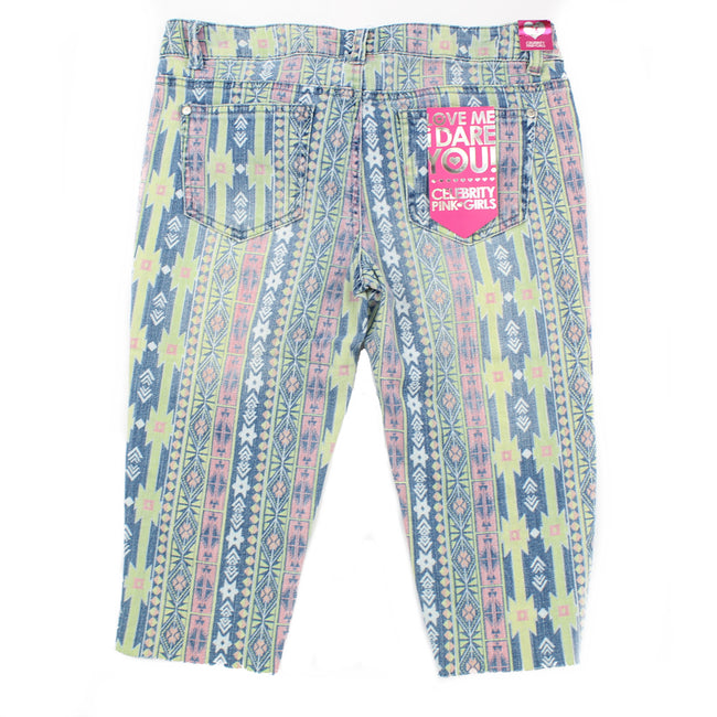 CELEBRITY PINK GIRLS Big Girl Geometric Print Denim Bermuda Short (Sz 16)
