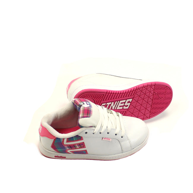 Etnies Girls Shoes White with Plaid Logo