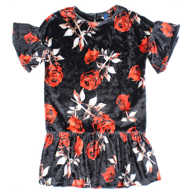 M-I-D Little Girl To Teen Short Sleeve Floral Velour Dress