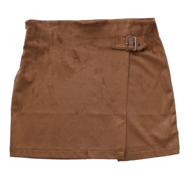 DEX KIDS Big Girl Brown Faux Suede Short Skirt Front