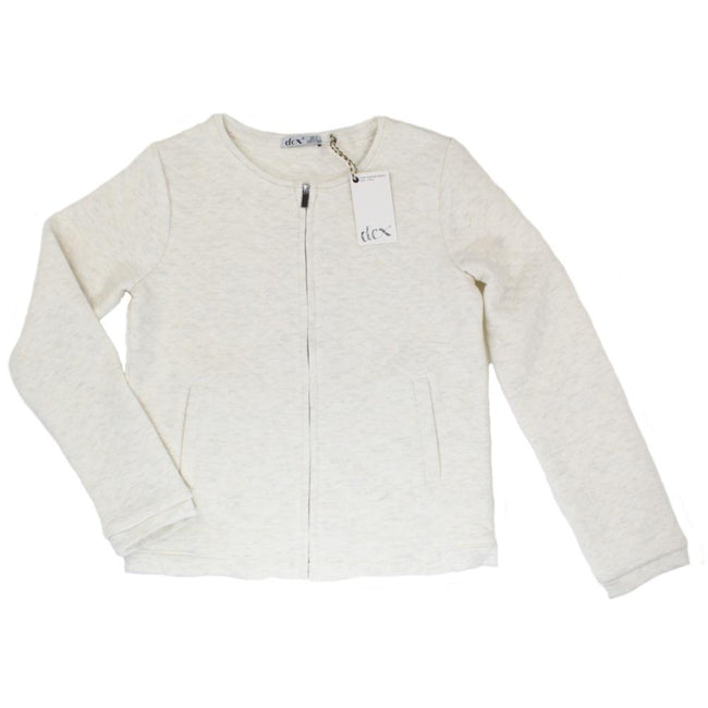 DEX KIDS Big Girl Ivory Zippered Quilted Cardigan