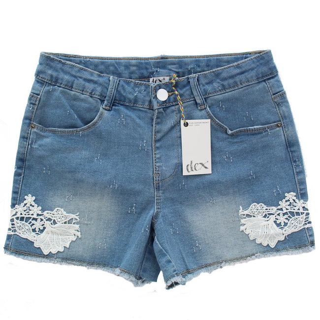 DEX KIDS Big Girl Lace Detail Jean Shorts Front