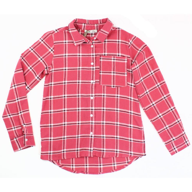 DEX KIDS Big Girl Long Sleeve Pink Plaid Flannel Shirt