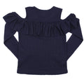 DEX KIDS Big Girl Navy Cold Shoulder Long Sleeve Top Back