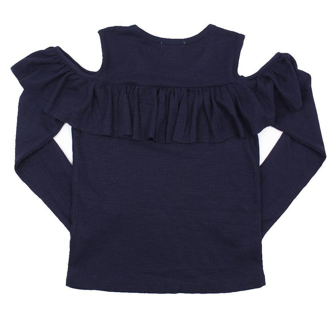 DEX KIDS Big Girl Navy Cold Shoulder Long Sleeve Top Back