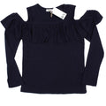 DEX KIDS Big Girl Navy Cold Shoulder Long Sleeve Top Front