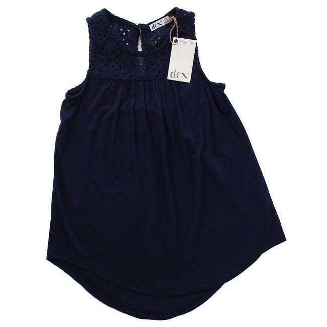 DEX KIDS Big Girl Navy Eyelet Tank Top Front