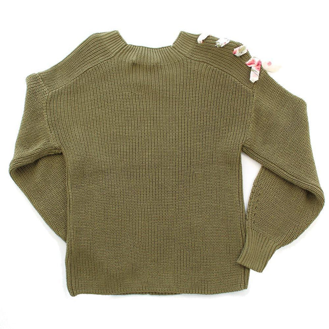 DEX KIDS Big Girl Sage Green Tie-Shoulder Chenille Sweater Back