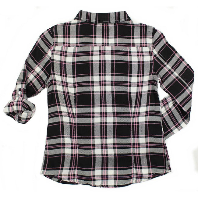 GUESS KIDSWEAR Preteen Girl Black Pink Plaid Long Sleeve Shirt