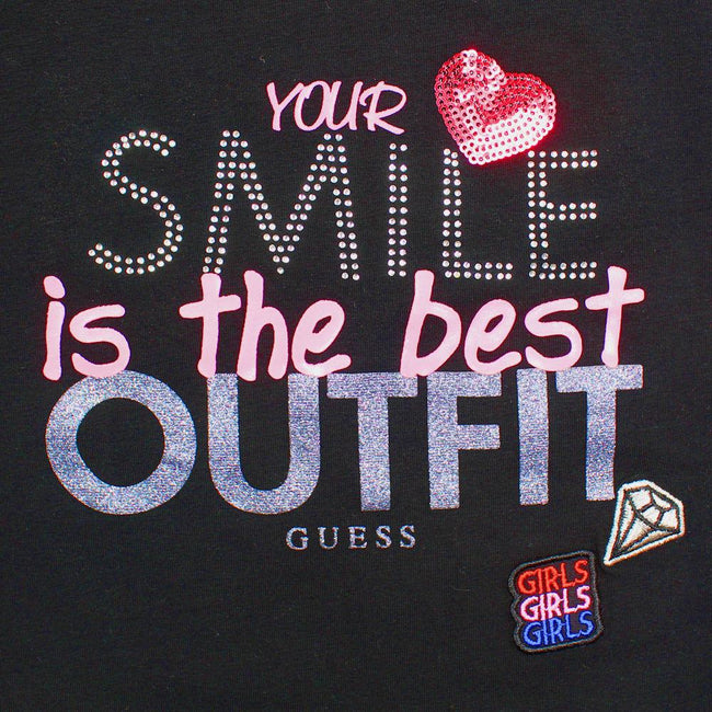 GUESS KIDSWEAR Tween Youth Girls Black Glitter Tee Shirt