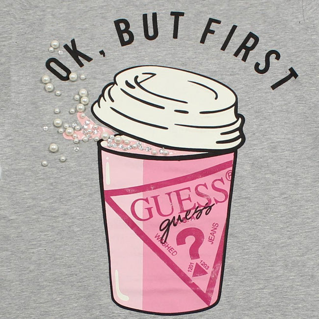 GUESS KIDSWEAR Big Girl Embellished Grey Tee Shirt Dress