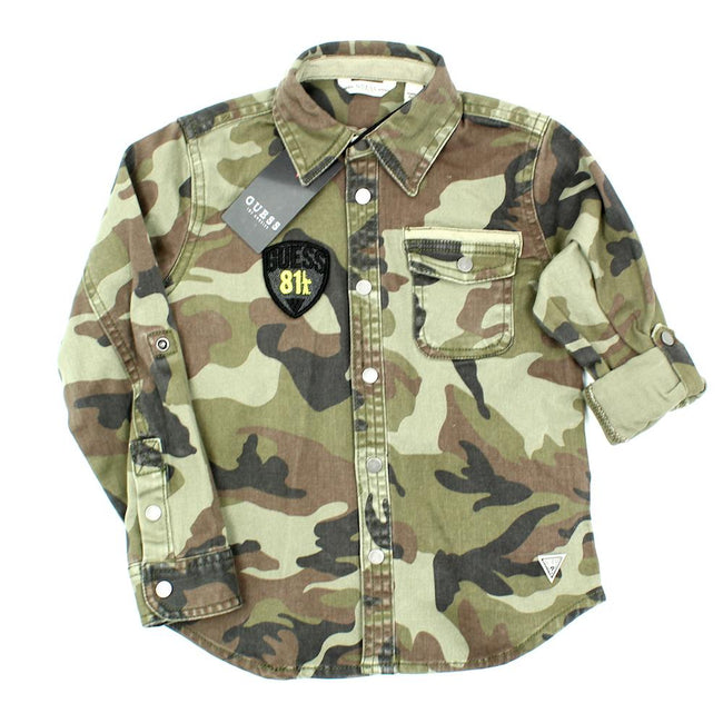 GUESS KIDSWEAR Little Boy Long Sleeve Camo Shirt Front