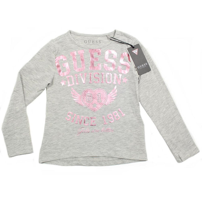 GUESS KIDSWEAR Little Girl Grey Long Sleeve Foil Graphic Tee Shirt Front