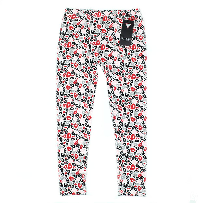 Guess KIDSWEAR Little Girl Red Black Glitter Leopard Print Leggings
