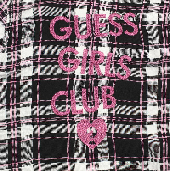 GUESS KIDSWEAR Little Girl Long Sleeve Plaid Shirt Dress Embroidered Logo