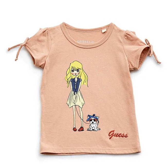 GUESS KIDSWEAR Little Girl Tie Sleeve Printed Tee Shirt