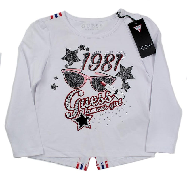 GUESS KIDSWEAR Little Girl White Long Sleeve Glam Tee Shirt