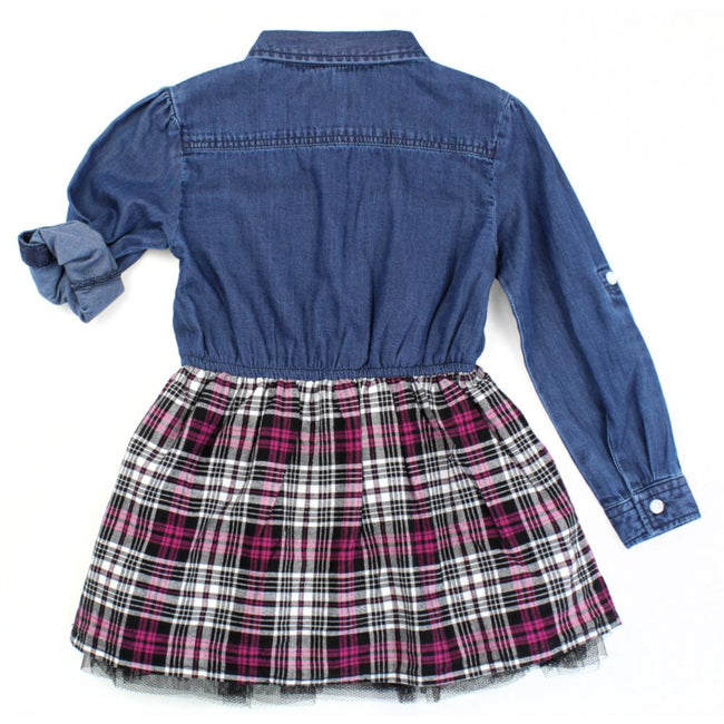 GUESS KIDSWEAR Little Girls Denim and Plaid Dress Back