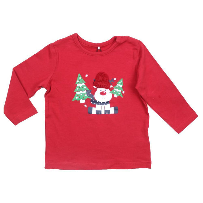 NAME IT  Baby Girls or Boys Red Long Sleeve Tee with Rudolph.