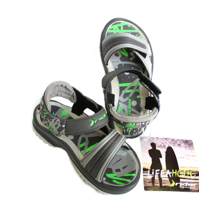 Rider Little Boy Velcro Sandals (Grey and Green)