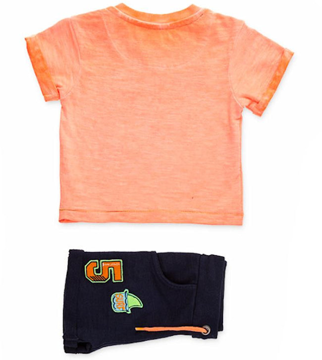 Losan Baby Boy Orange Top Blue Roll up Cuffs Shorts