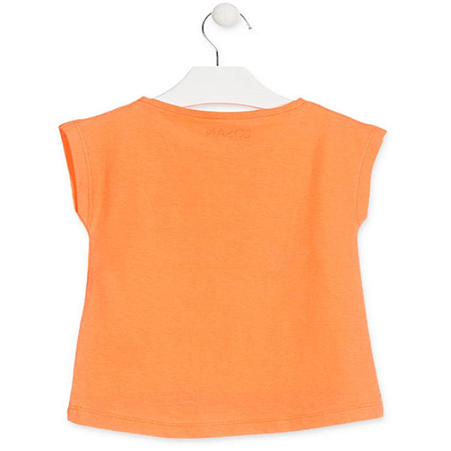Losan Little Girl Orange Short Sleeve Jersey Top Butterfly Graphic
