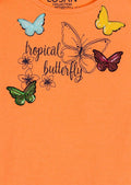Losan Little Girl Orange Jersey Top Sequin Butterfly Graphic Motif