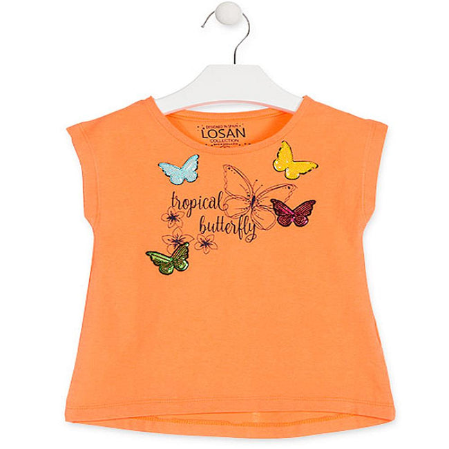 Losan Little Girls Orange T-Shirt with Butterfly Motif