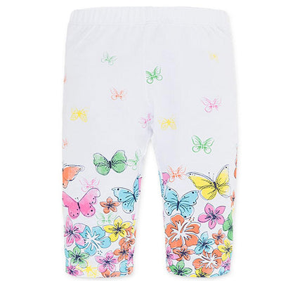 Losan Little Girls White Leggings Flower and Butterflies Print