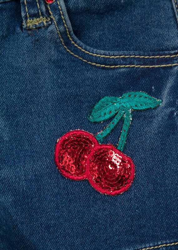 Losan Little Girl Denim Shorts Cherry Sequin Pocket