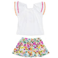 Losan Little Girls White Top with Butterfly Graphic Top and Butterfly Skirt