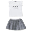 Losan Little Girls 2 Piece White and Silver Lurex Top and Skirt