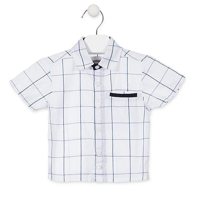 Losan Baby Boy White Blue Short Sleeve Plaid Shirt