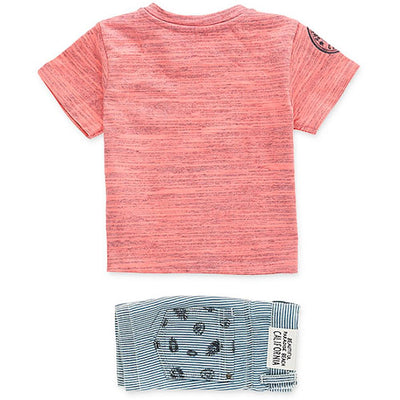Losan Infant Boy 2 Piece Striped Denim Shorts Pocket Tee Shirt