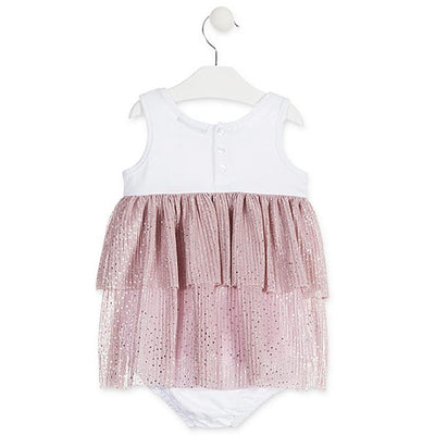 Losan Infant Baby Girl Ruffled Tulle Bottom White Pink Dress