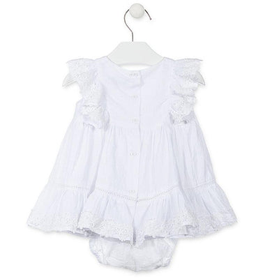 Losan Baby Girl White Dress with Knickers Dotted Lined