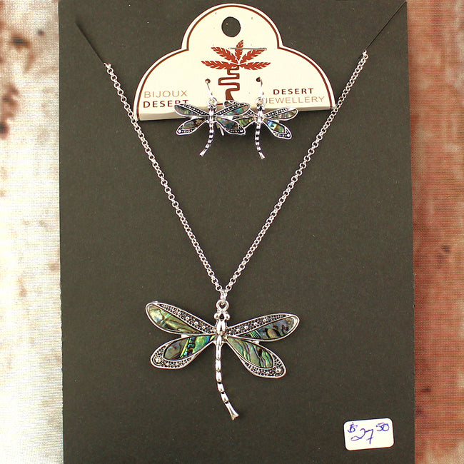 Abalone Dragonfly Necklace and Earring Set