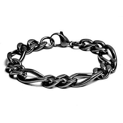 BLACK PLATED STAINLESS STEEL HIGH POLISH FIGARO CHAIN BRACELET