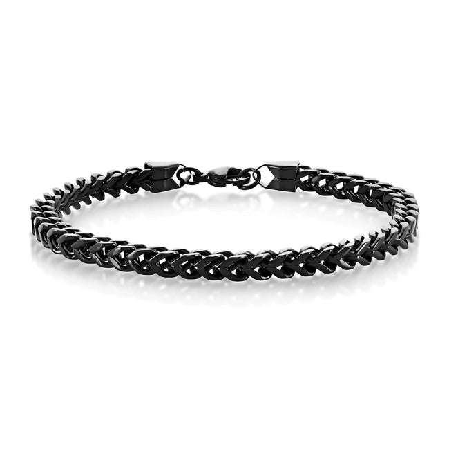 BLACK PLATED POLISHED STAINLESS STEEL FRANCO CHAIN BRACELET