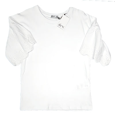 DEX Big Girl Drop Shoulder Eyelet Sleeve White Top